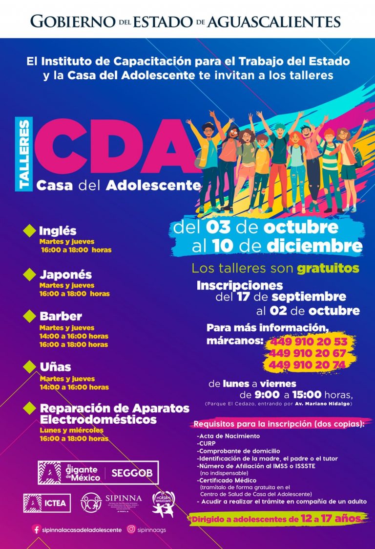 INVITAN A TALLERES GRATUITOS EN LA CASA DEL ADOLESCENTE